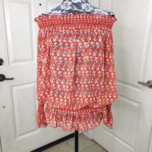 Tory Burch Smocked Off Shoulder Peasant Top